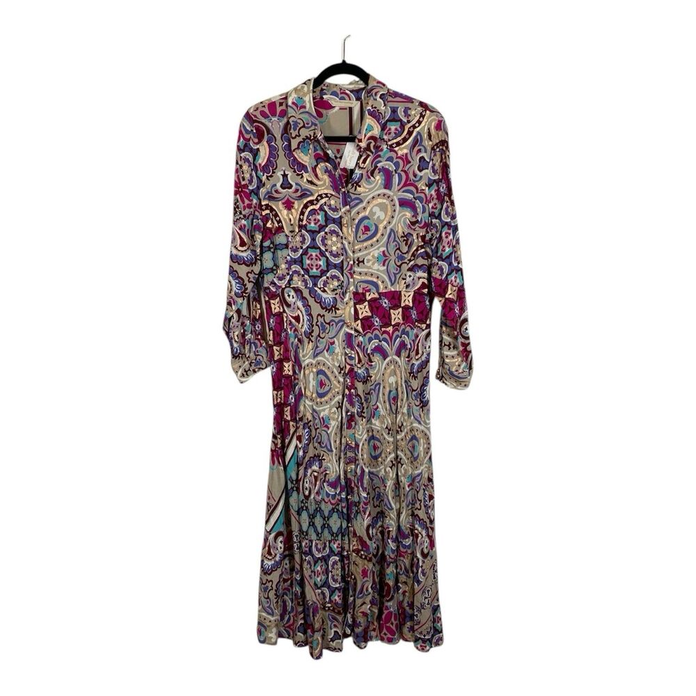 Soft Surroundings Pamero Soho Dress Womens Petite Medium Boho Maxi Button Up